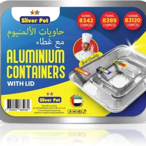 Silverpot Disposable Aluminum Food Storage Containers With Lids – 30 Piece Set (10 x 420Ml, 10 x 750Ml, 10 x 1200Ml) - 8342 (10 Pcs) + 8389 (10Pcs) + 83120 (10 Pcs))