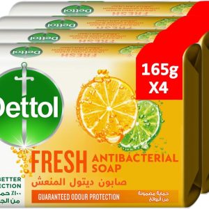 Dettol Fresh Anti-Bacterial Bathing Soap Bar, Citrus & Orange Blossom Fragrance, 165G - Pack Of 4